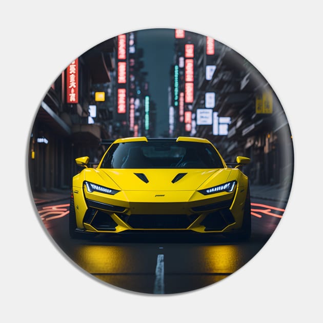 Dark Yellow Sports Car in Japanese Neon City Pin by star trek fanart and more