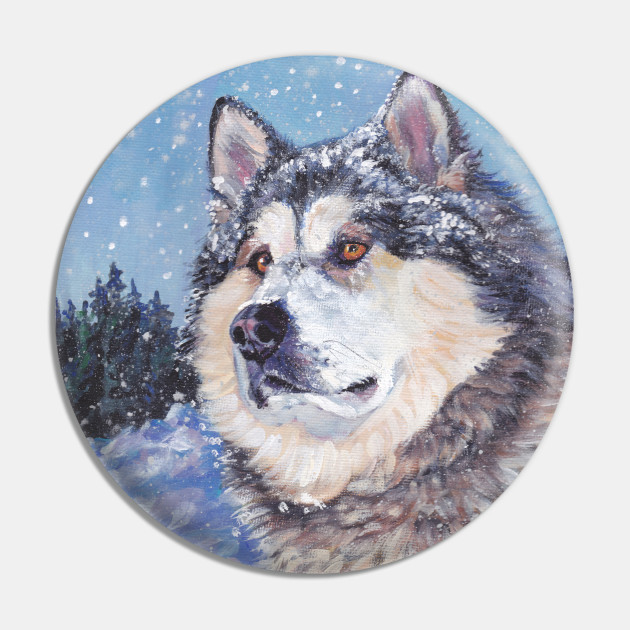 Alaskan Malamute Fine Art Painting Alaskan Malamute Pin