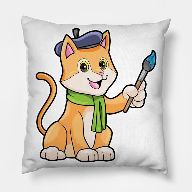 Cat as Painter with Brush & Scarf Pillow by Markus Schnabel