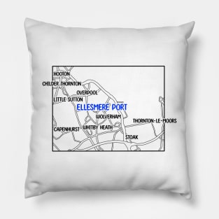 Ellesmere Port Map with Labels (Blue) Pillow