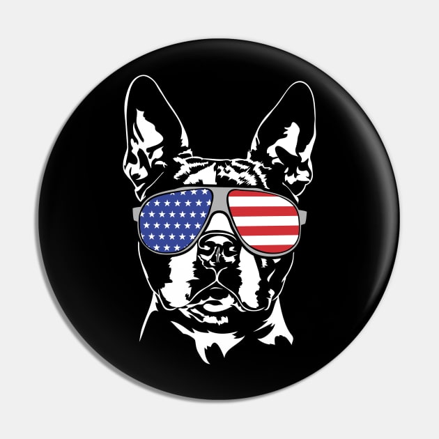 Patriotic Boston Terrier with American Flag sunglasses Pin by wilsigns