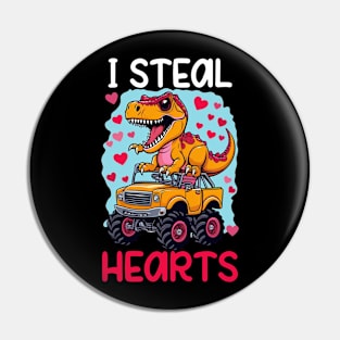 Kids I Steal Hearts Trex Dino Monster Truck Valentines Day Pin