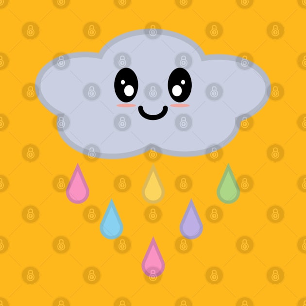 Kawaii Cute Rainbow Raindrop Rain Cloud in Yellow by Kelly Gigi