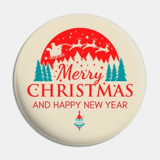 Merry Christmas and Happy New Year Retro Design Pin