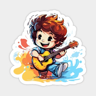 happy kid playing a guitar v4 Magnet