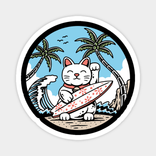 Lucky Cat Surfing Magnet