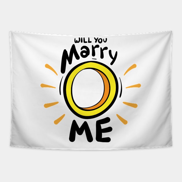 Black outline "Will you marry me" wedding ring Tapestry by Wahyuwm48