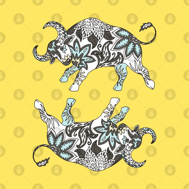 Paisley Oxen (Yellow Palette) by illucalliart