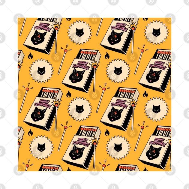Highly Flammable Black Cat Pattern in yellow by The Charcoal Cat Co.