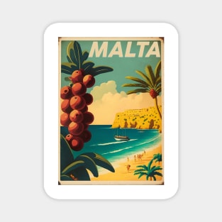 Malta Coastline Vintage Travel Art Poster Magnet