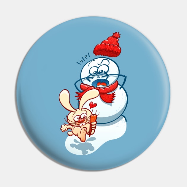 Naughty bunny stealing the carrot nose of a Christmas snowman Pin by zooco