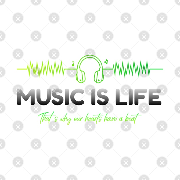 Music is life heart beat in headphones for music lovers T-Shirt by PunManArmy