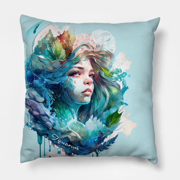 Zodiac Sign AQUARIUS - Watercolour Illustration of astrology Aquarius Pillow by KOTOdesign