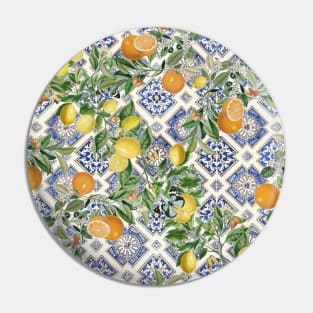 Sicilian Mediterranean tiles and citrus fruit, oranges, lemons Pin