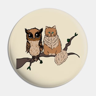 Owl and cat Pin