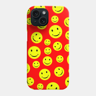 Smiley Face Seamless Pattern on Red Background Phone Case