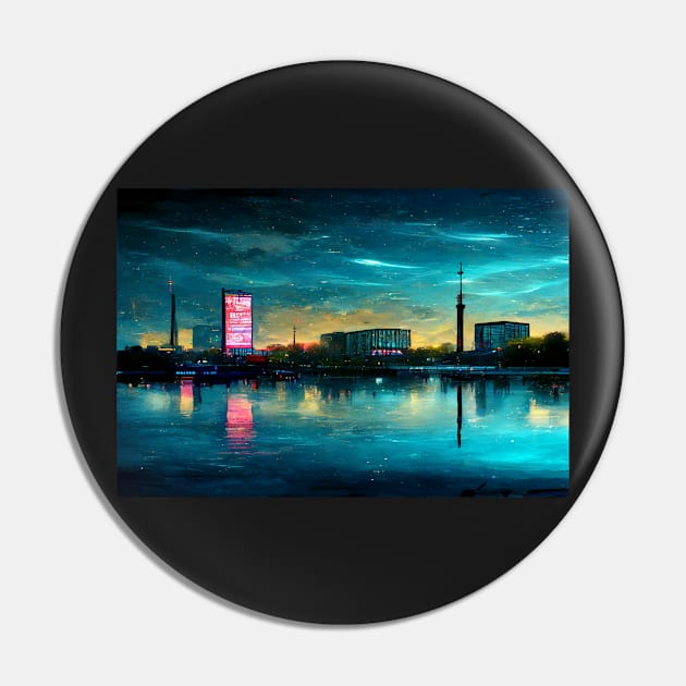 Neon Berlin City Skyline In Neonlight / Berlin City Silhouette Pin by Unwind-Art-Work