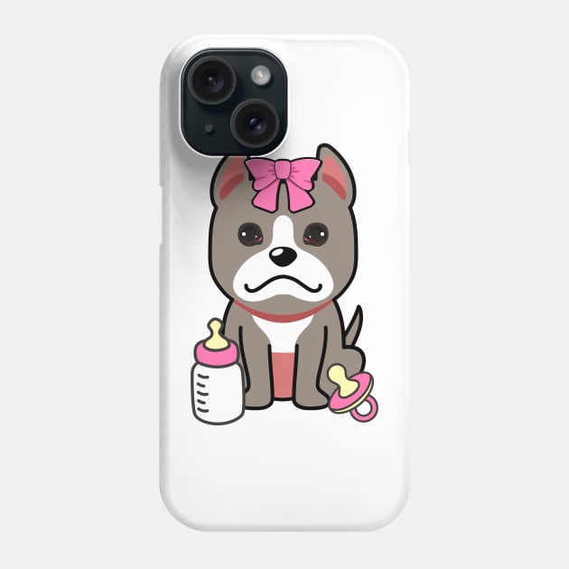 cute baby grey dog wears a pink ribbon Phone Case by Pet Station