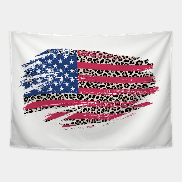 Grunge distressed American flag leopard print Tapestry by PixieMomma Co