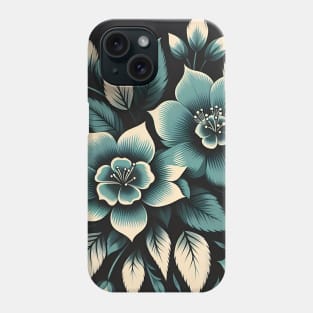 Teal Floral Motif Phone Case