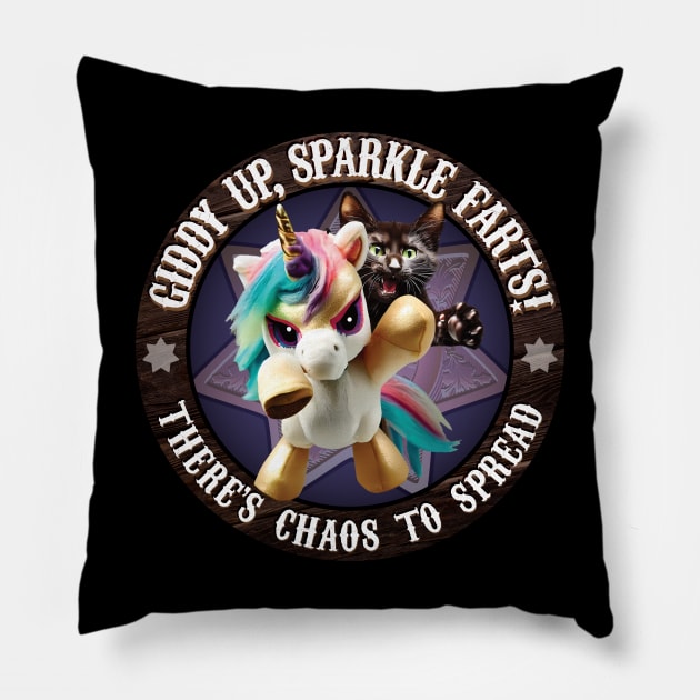 Giddy Up, Sparkle Farts! Pillow by LaughingCoyote