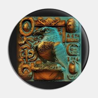 Ancient Egyptian-Inspired Bird and Glyphs Pin