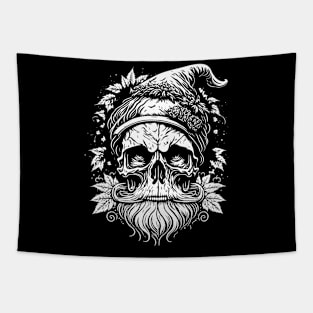 Santa skull black and white Tapestry