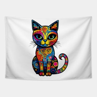 Colorful Doodle art cat Tapestry