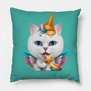 White Cat Ice Cream Unicorn Pillow