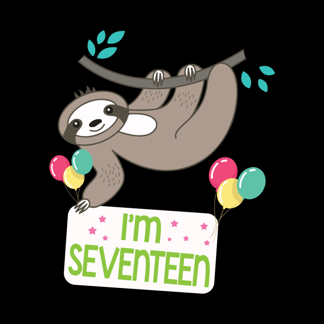 Cute Sloth On Tree I'm Seventeen Years Old Born 2003 Happy Birthday To Me 17 Years Old by bakhanh123