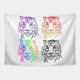 Minimal Tiger Portrait Four Colors Pop Art Tapestry