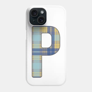 Monogram Letter P, Blue, Yellow and Grey Scottish Tartan Style Typography Design Phone Case