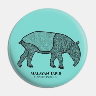 Malayan Tapir with Common and Scientific Names - detailed animal drawing Pin