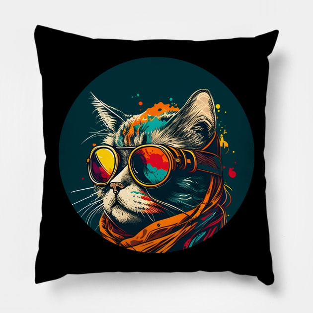 Cat Thinking About Life - Colorful Cat Kitten Lover Pillow by Ray E Scruggs