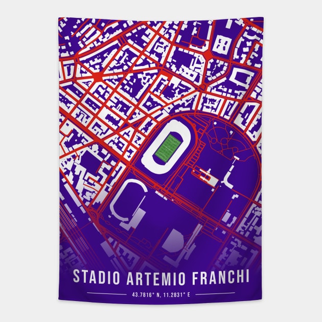 Stadio Artemio Franchi Map Design - Purple Tapestry by TopFootballStadiums