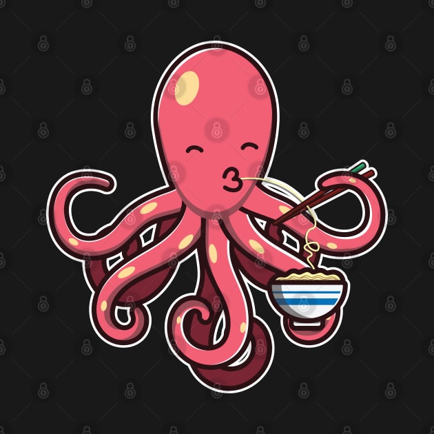 Cute Octopus Eating Ramen Noodle Kawaii Octopus for kids print by theodoros20