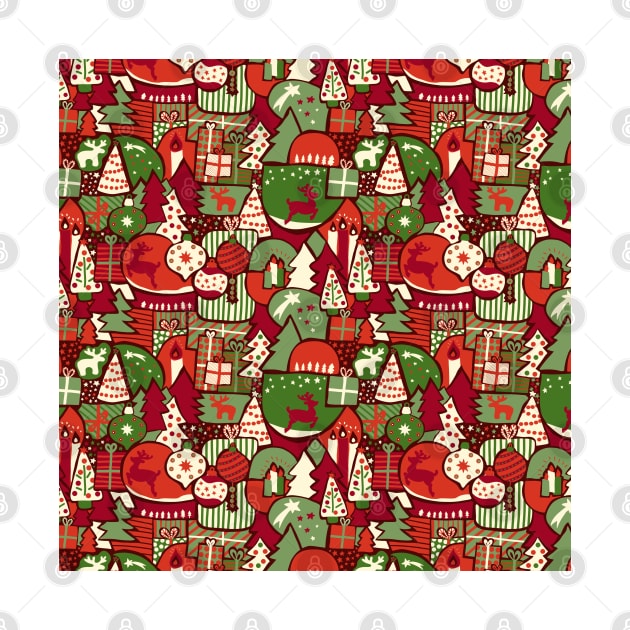 Christmas Time Mosaic green, red, white by Sandra Hutter Designs