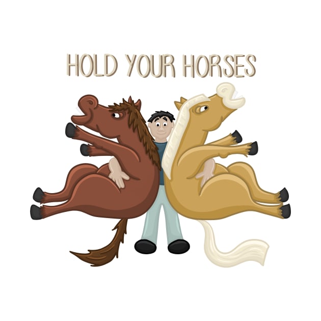 Hold Your Horses, Literally. Funny Cartoon Horse Digital Illustration by AlmightyClaire