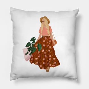 Modern plant lady illustration Pillow