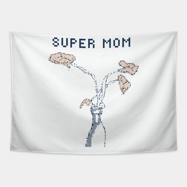 Mother's Day Super Mom - 1bit Pixelart Tapestry by pxlboy