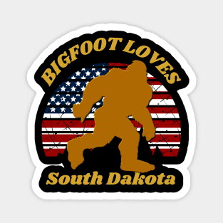 Bigfoot loves America and South Dakota too Magnet