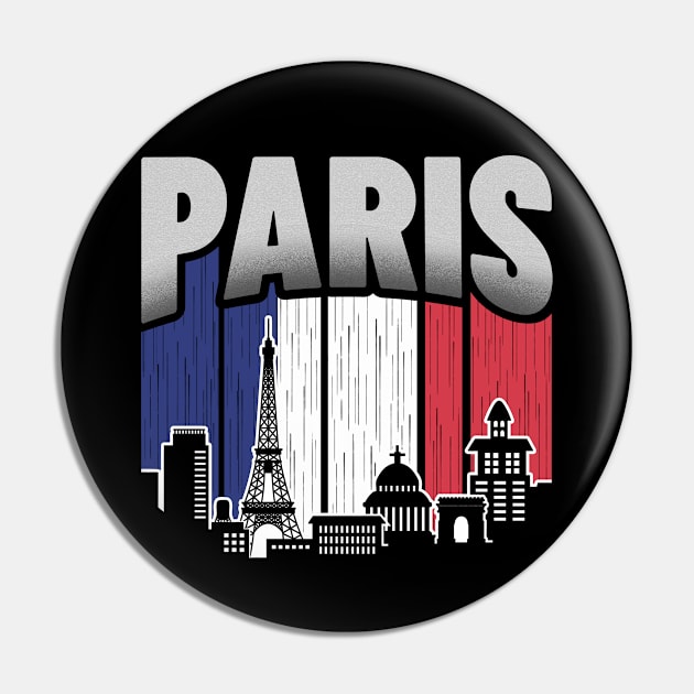 Paris France Skyline Vintage Flag Pin by travel2xplanet