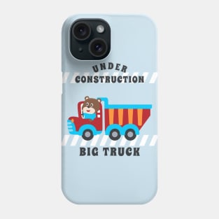 Vector illustration of contruction vehicle with cute litle animal driver. Phone Case