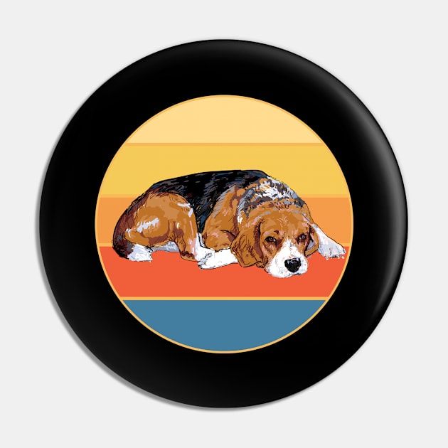 Cute Beagle Dog Breed Vintage Retro Sunset Animal Pet Pin by Inspirational And Motivational T-Shirts
