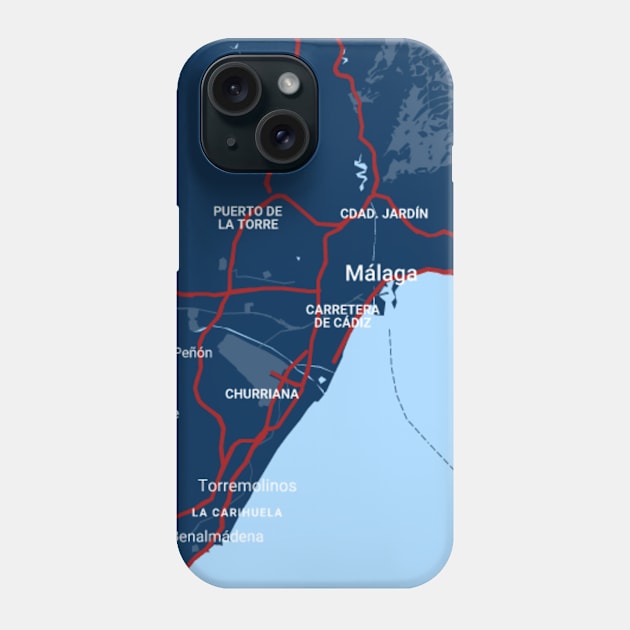 Malaga blue map Phone Case by Mapmania