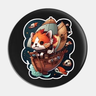 Red Panda on a Pirate Ship in Space Sticker Pin