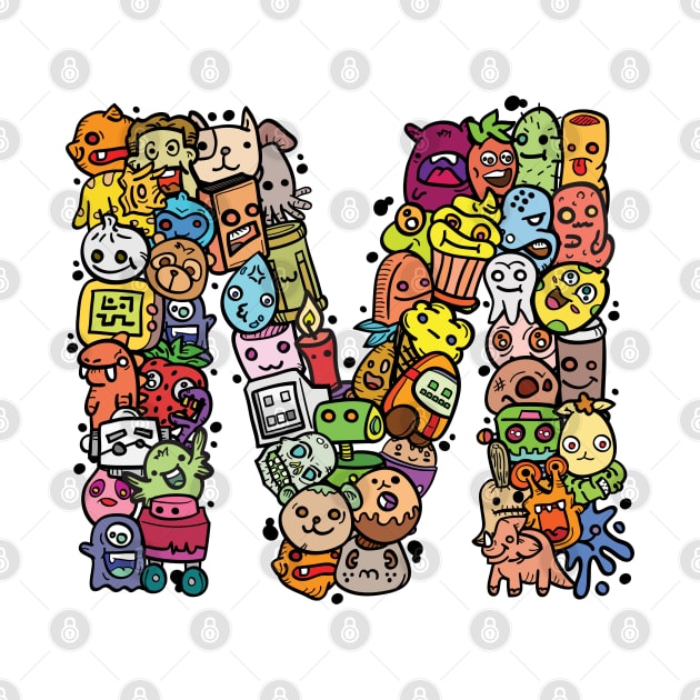 Alphabet Monster Doodle Letter M Monogram by Irene Koh Studio