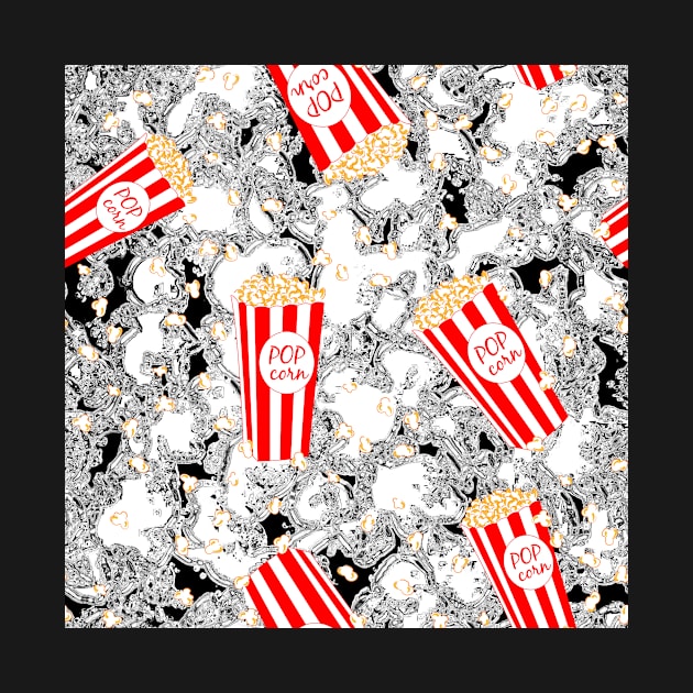 Popcorn Abstract - Snack Food - Popcorn Pattern - Black Red White by whyitsme