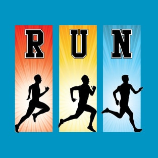 RUN motivational color banner graphic with running silhouettes T-Shirt