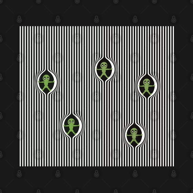 The arrival of small green men out from the striped black and white pattern by marina63